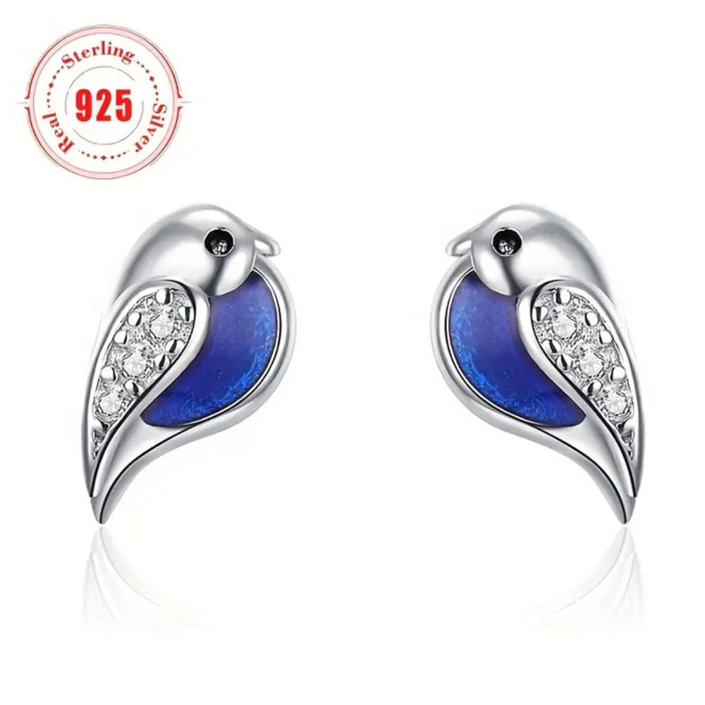 Sterling Silver Rhinestone Bird Stud Earrings